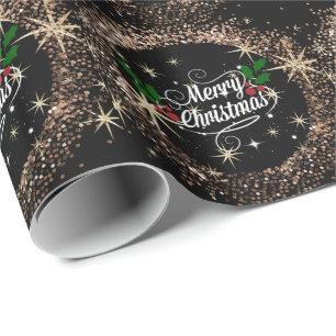 Papel De Presente Design de Natal Elegante preto e dourado