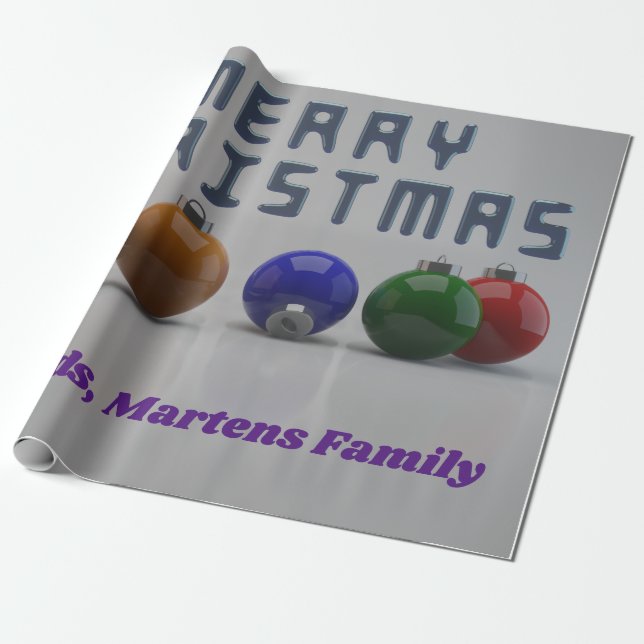 Papel De Presente Design de Natal - Fonte e ornamentos Azuis Metálic (Desenrolado)