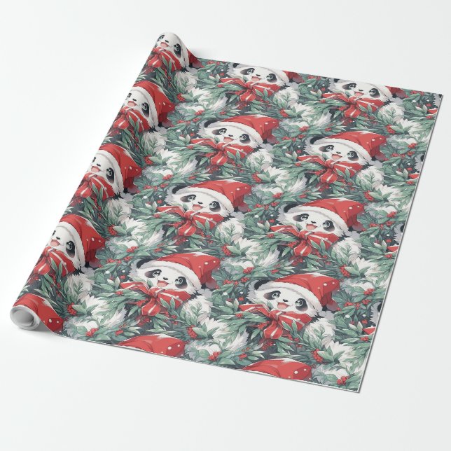 Papel De Presente Design de Natal Panda (Desenrolado)