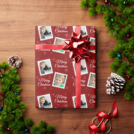 Papel De Presente Design de Natal Personalizado 2 Fotos em Vermelho