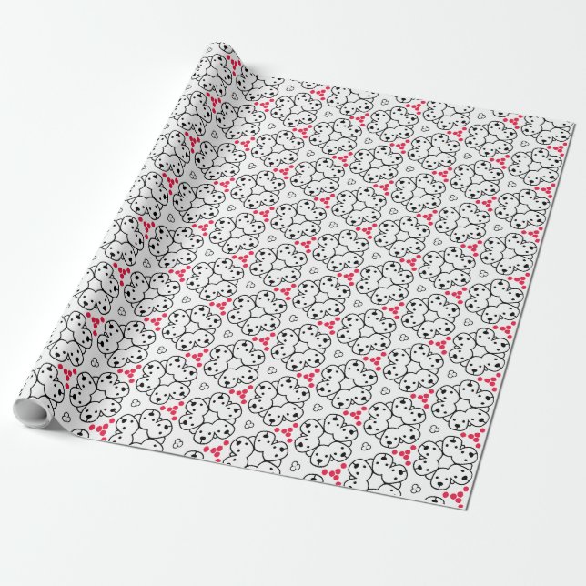 Papel De Presente Design de Padrão Atingido por Cachorro Adorável (Desenrolado)