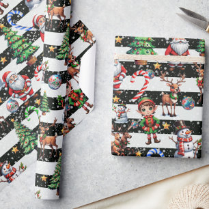 Papel De Presente Design de Padrão de Bandeiras de Natal Decorativas