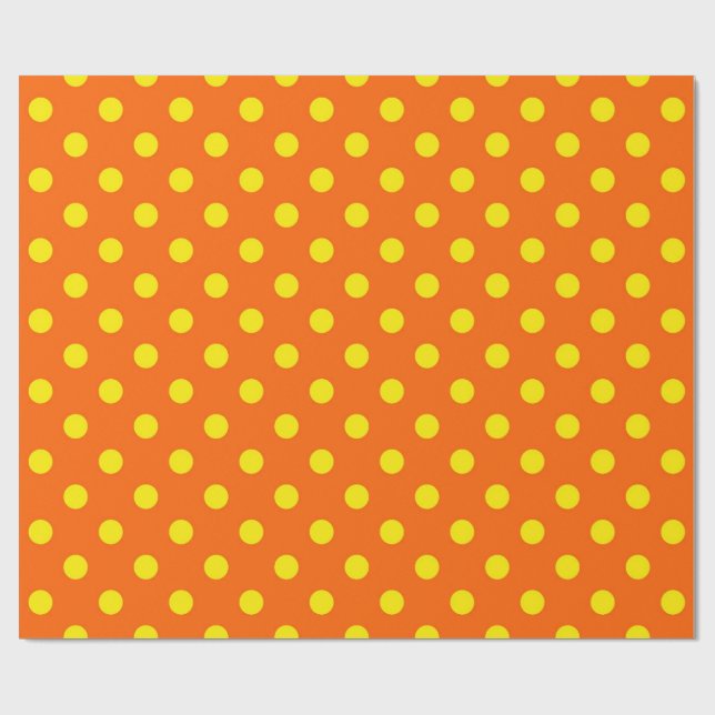 Papel De Presente Design de Padrão de Bolinhas Amarelo em Laranja (Aberto)