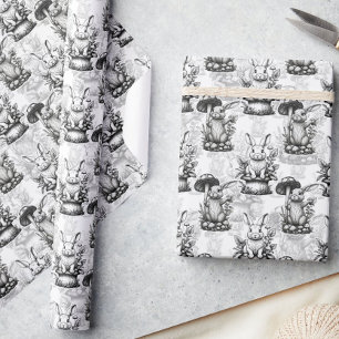 Papel De Presente Design de Padrão de Coelho do Cogumelo Minimalista