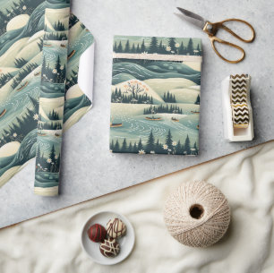 Papel De Presente Design de Padrão de Difusão Canoeira e Fluxo Fluvi