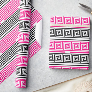 Papel De Presente Design de padrão de frete de chave grega preta ros