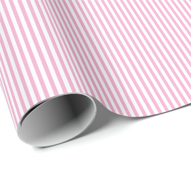 Papel De Presente Design de padrão de listra vertical rosa branco (Ponta do rolo)
