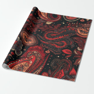 Papel De Presente Design de Padrão de Paisley Vermelho Bold e Belo