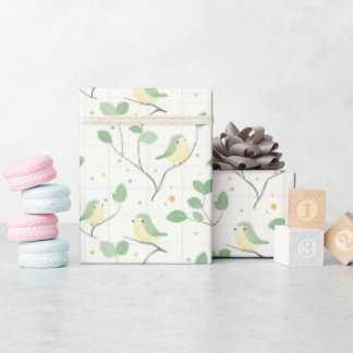 Papel De Presente Design de padrão de ramificação de aves verdes e f