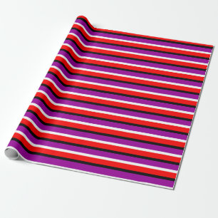 Papel De Presente Design de Padrão de Stripe Roxo Vermelho