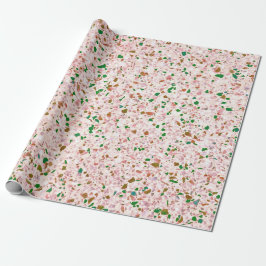 Papel De Presente Design de Padrão de Vintagem Verde Rosa Terrazzo