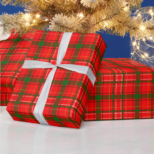 Papel De Presente Design de Padrão de Xadrez de Tartan no Natal Verm