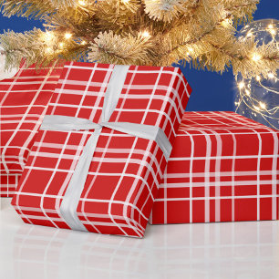 Papel De Presente Design de Padrão de Xadrez do Tartan Branco Vermel