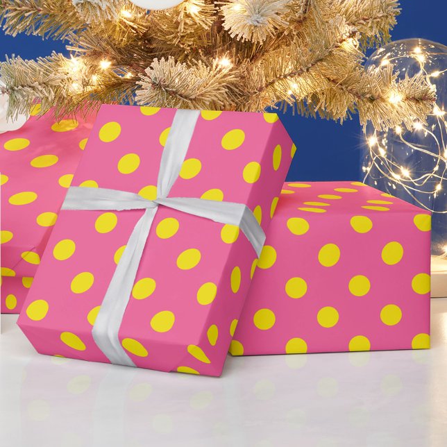 Papel De Presente Design de Padrão do Bolinhas Amarelo a Rosa (Criador carregado)