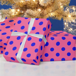 Papel De Presente Design de Padrão do Bolinhas Azul no Rosa