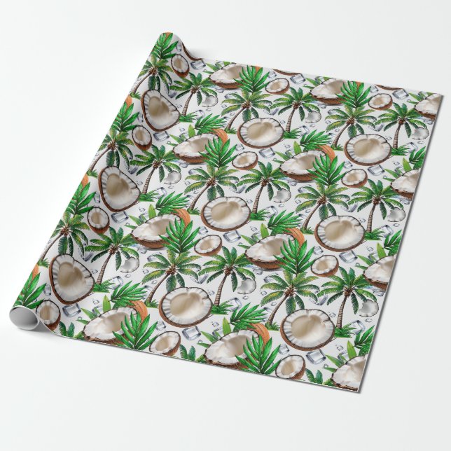 Papel De Presente Design de Padrão Tropical de Árvore de Coco (Desenrolado)