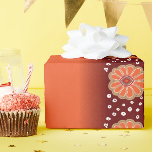 Papel De Presente design de padrão vermelho e dourado (Festa de aniversário)
