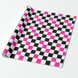 Papel De Presente Design de padrão xadrez rosa preto e branco 