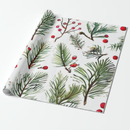 Papel De Presente Design de pinheiro vermelho de Natal e Berries