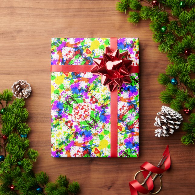 Papel De Presente Design de pintura colorida e branca (Presente de Natal)