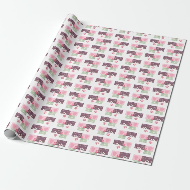 Papel De Presente Design de pintura verde-rosa (Desenrolado)