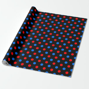 Papel De Presente Design de Pontos Pretos Vermelhos e Azuis