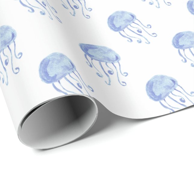 Papel De Presente design de praia de água-viva azul (Ponta do rolo)