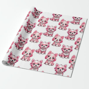 Papel De Presente Design de Puppy Dog Patterno - branco