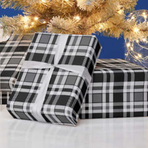 Papel De Presente Design de Tartan Xadrez Flannel Branco preto