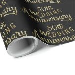 Papel De Presente design de texto Dourado do aniversário de 50 anos<br><div class="desc">Ouro brilhante elegante e diamantes brancos brilhando,  50º design de texto de aniversário de casamento sobre a cor preta personalizada.</div>