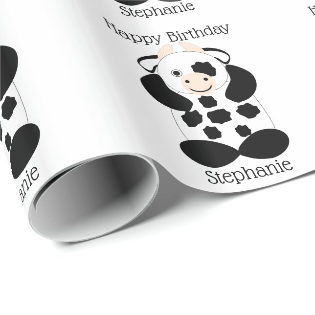 Papel De Presente Design de Vaca de Aniversário (Ponta do rolo)
