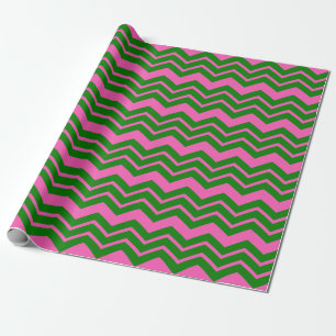 Papel De Presente Design de Ziguezague Chevron Verde Rosa 