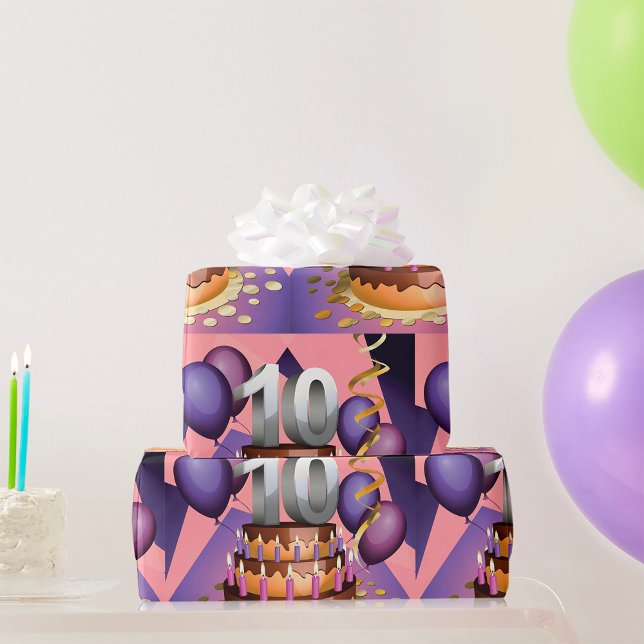 Papel De Presente Design do Bolo Elegante do 10º Aniversário (Criador carregado)