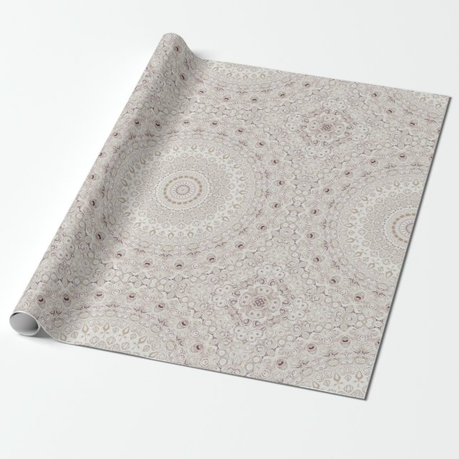 Papel De Presente Design do padrão Beige e Taupe Mandala (Desenrolado)