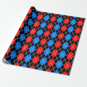 Papel De Presente Design do Padrão de Diamante de Argyle Preto Verme