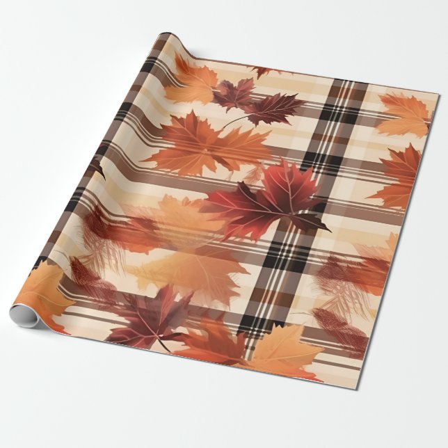 Papel De Presente Design do Padrão de queda de Xadrez de outono (Desenrolado)