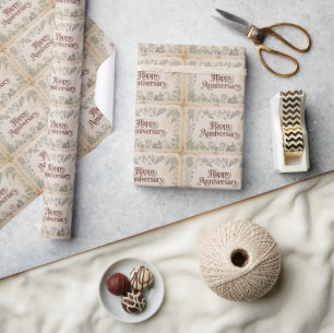 Papel De Presente Design Elegante Vintage "Feliz Aniversário"
