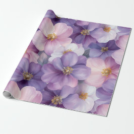 Papel De Presente Design Floral a Pastel, Rosa e Púrpura,