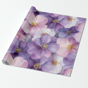 Papel De Presente Design Floral a Pastel, Rosa e Púrpura,