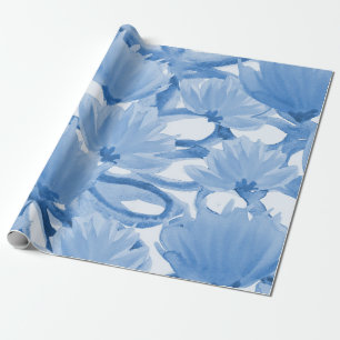 Papel De Presente Design Floral de Cor Azul
