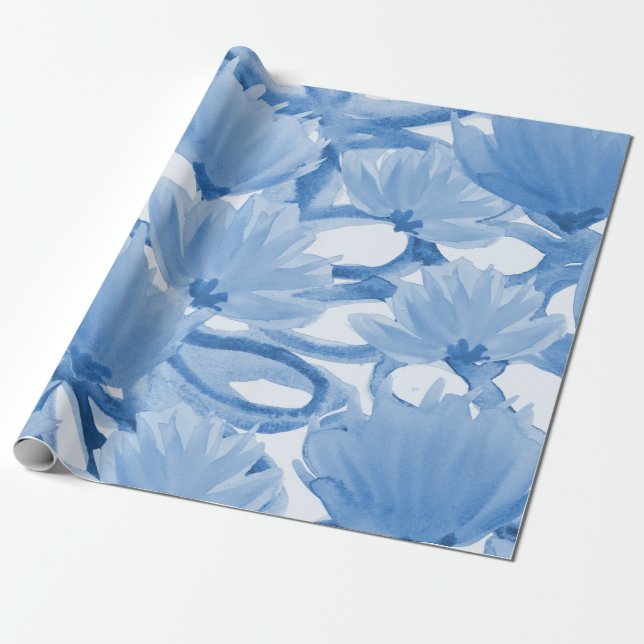 Papel De Presente Design Floral de Cor Azul (Desenrolado)
