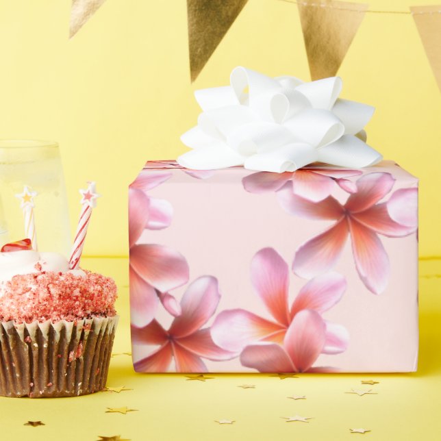 Papel De Presente Design Floral de Plumeria Havaiana Rosa (Festa de aniversário)
