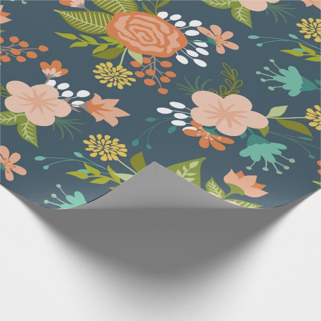Papel De Presente Design Floral do Jardim Azul e Pêssego (Ponta)