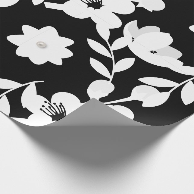 Papel De Presente Design Floral preto-e-branco (Ponta)
