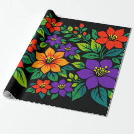 Papel De Presente Design Floral Vibrante com Flores Coloridas