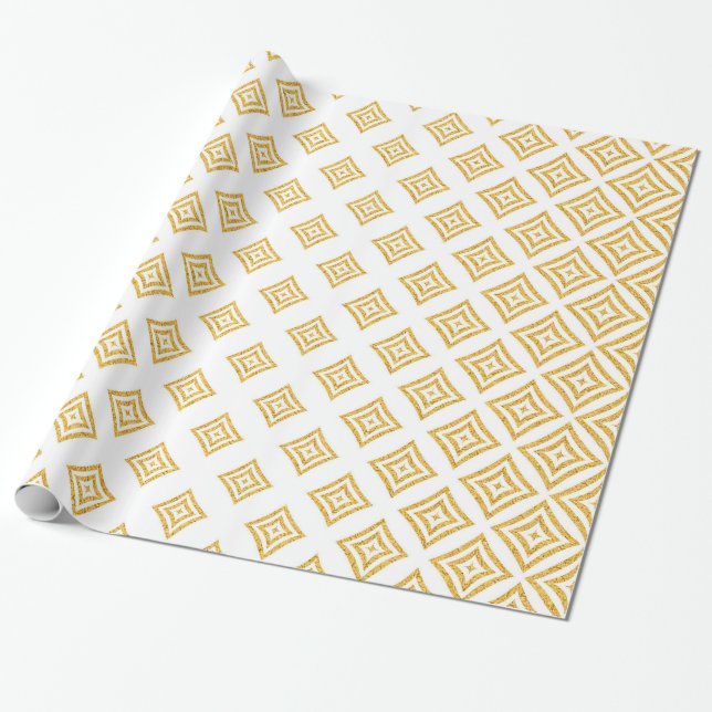 Papel De Presente Design Geométrico Dourado (Desenrolado)