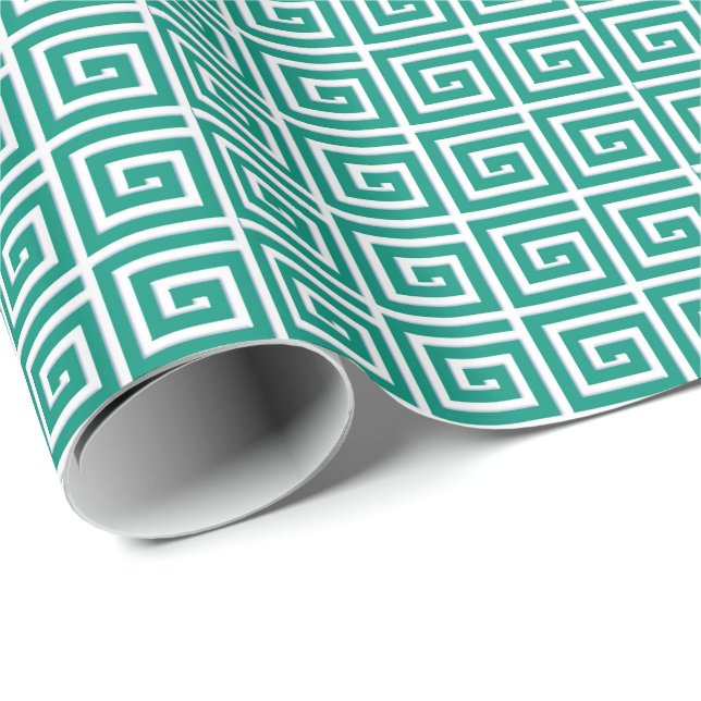 Papel De Presente design grego Key - aspecto de esmalte branco e bra (Ponta do rolo)