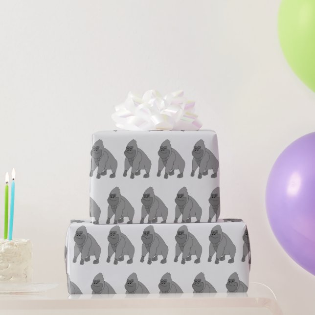 Papel De Presente Design Grey Gorilla Qualquer Cor de Fundo (Presentes para festas)