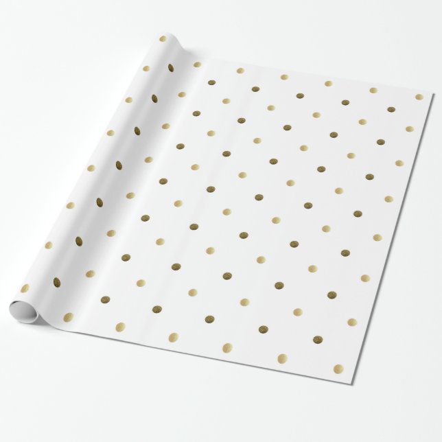 Papel De Presente Design Moderno Branco E Dourado Do Ouro Bolinhas (Desenrolado)