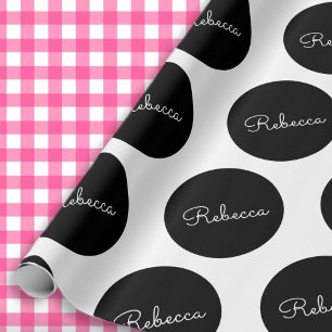 Papel De Presente Design Retro-Moderno Preto & Branco com Bolinhas